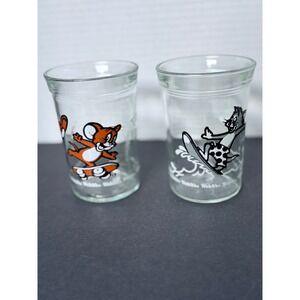 Vintage 1990 Welch's Tom and Jerry Jelly  Glasses Set of 2 Skateboard Scene